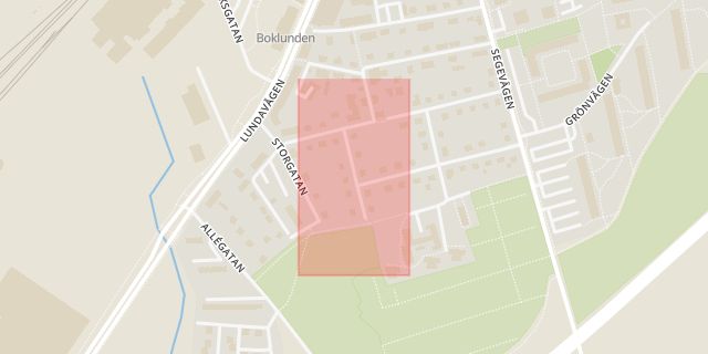 Karta som med röd fyrkant ramar in Grangatan, Arlöv, Storgatan, Burlöv, Skåne län