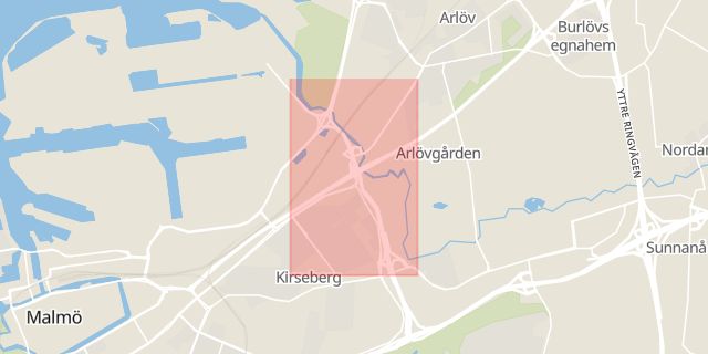 Karta som med röd fyrkant ramar in Segevång, Värsta, Malmö, Skåne län