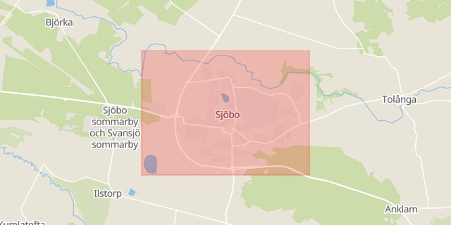 Karta som med röd fyrkant ramar in Sjöbo Kommun, Vollsjö, Sjöbo, Skåne län