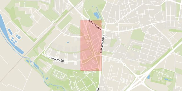 Karta som med röd fyrkant ramar in Klostergården, Stattenavägen, Lund, Skåne län