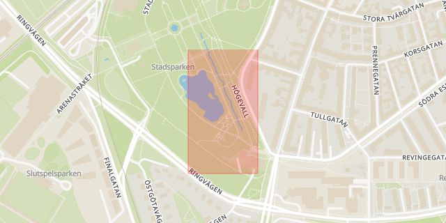 Karta som med röd fyrkant ramar in Stadsparken, Lund, Skåne län