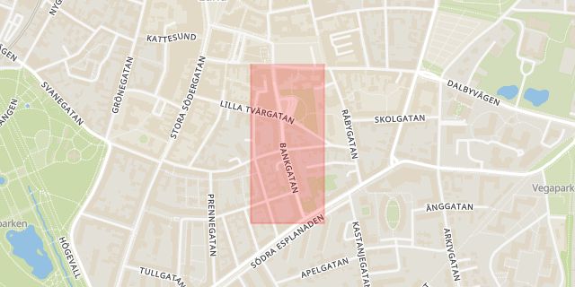 Karta som med röd fyrkant ramar in Bankgatan, Lund, Skåne län