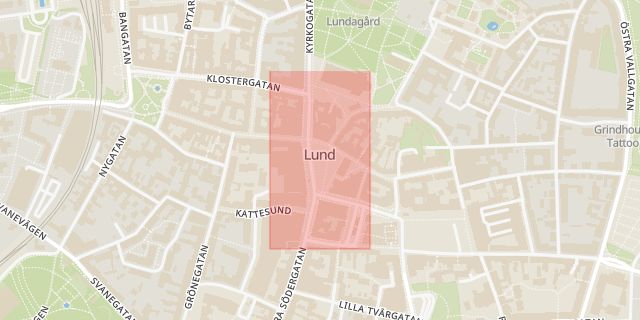 Karta som med röd fyrkant ramar in Stortorget, Lund, Skåne län