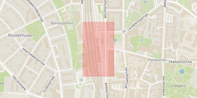 Karta som med röd fyrkant ramar in Lunds Central, Lund, Skåne län