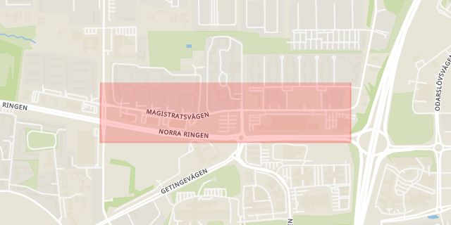 Karta som med röd fyrkant ramar in Norra Fäladen, Magistratsvägen, Lund, Skåne län