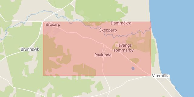 Karta som med röd fyrkant ramar in Albovägen, Brösarp, Tomelilla, Skåne län