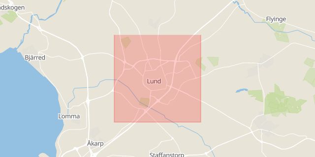 Karta som med röd fyrkant ramar in Lund, Skåne län