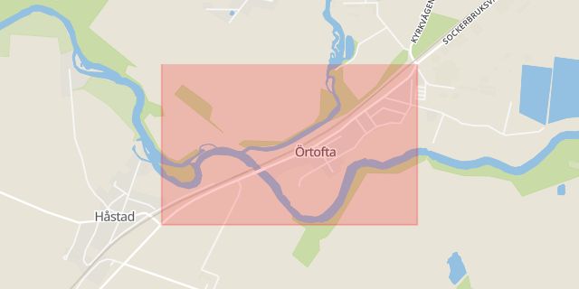 Karta som med röd fyrkant ramar in Örtofta, Sockerbruksvägen, Eslöv, Skåne län