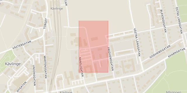 Karta som med röd fyrkant ramar in Bygdegatan, Kävlinge, Skåne län