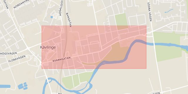 Karta som med röd fyrkant ramar in Kvarngatan, Kävlinge, Skåne län