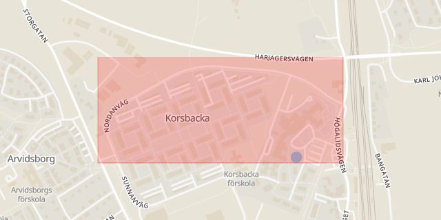 Karta som med röd fyrkant ramar in Nordanväg, Kävlinge, Skåne län