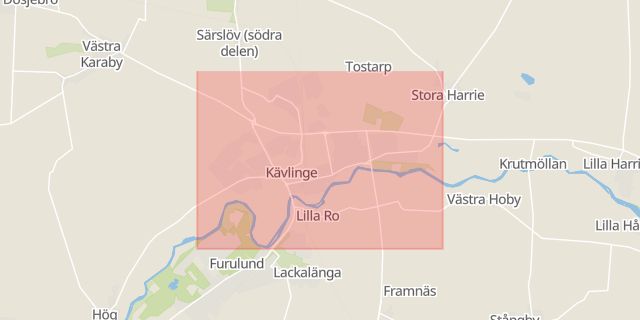 Karta som med röd fyrkant ramar in Mårtensgatan, Duon, Kävlinge, Skåne län