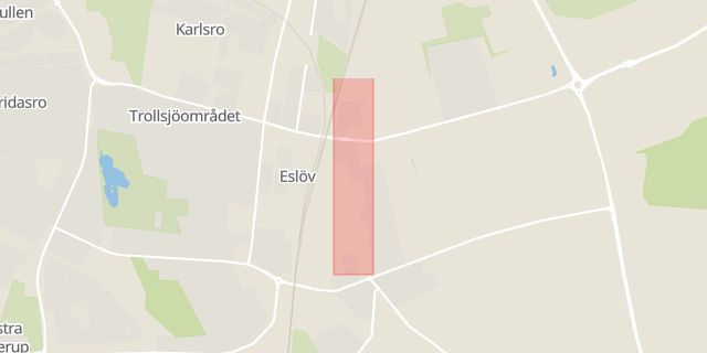 Karta som med röd fyrkant ramar in Kvarngatan, Eslöv, Skåne län