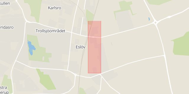 Karta som med röd fyrkant ramar in Kvarngatan, Eslöv, Skåne län
