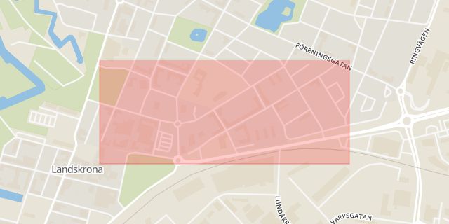 Karta som med röd fyrkant ramar in Östergatan, Landskrona, Skåne län