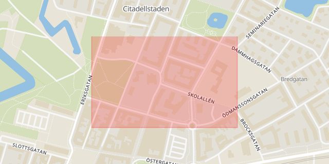 Karta som med röd fyrkant ramar in Skolallén, Landskrona, Skåne län