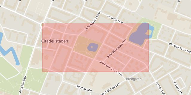 Karta som med röd fyrkant ramar in Gjörloffsgatan, Landskrona, Skåne län