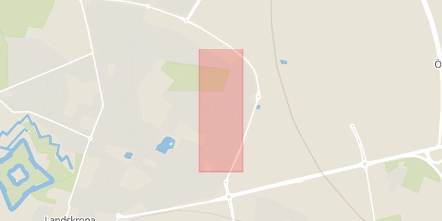 Karta som med röd fyrkant ramar in Rönnebergsgatan, Landskrona, Skåne län