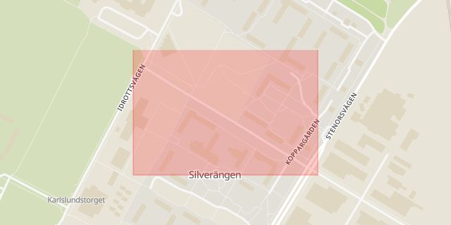 Karta som med röd fyrkant ramar in Emaljgatan, Landskrona, Skåne län