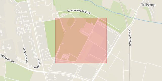 Karta som med röd fyrkant ramar in Idrottsvägen, Landskrona, Skåne län