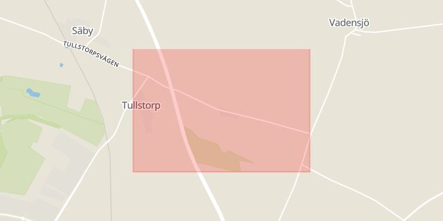 Karta som med röd fyrkant ramar in Tullstorp, Landskrona, Skåne län