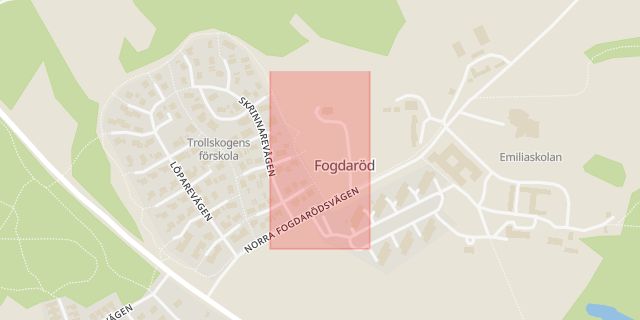 Karta som med röd fyrkant ramar in Fogdaröd, Höör, Skåne län