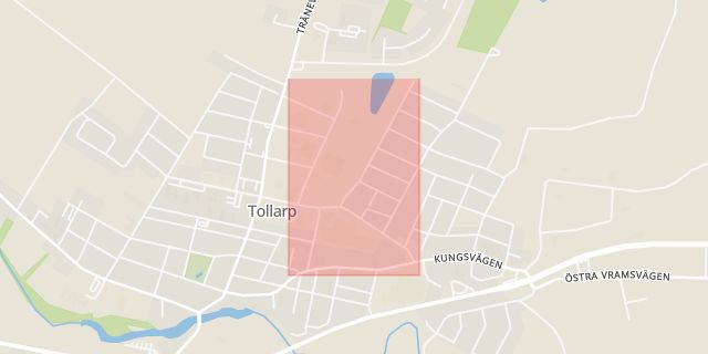 Karta som med röd fyrkant ramar in Tollarp, Polgatan, Kristianstad, Skåne län