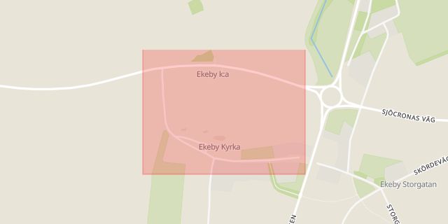 Karta som med röd fyrkant ramar in Ekeby, Pastorsgatan, Bjuv, Skåne län