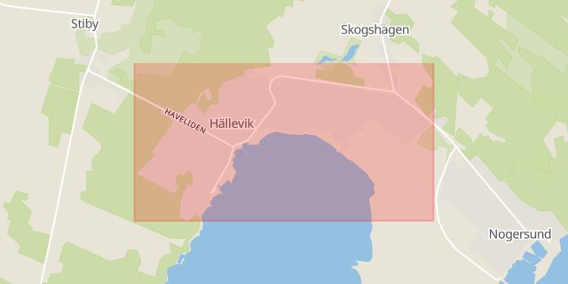 Karta som med röd fyrkant ramar in Hällevik, Ronneby, Blekinge län