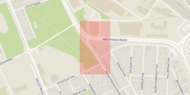 Karta som med röd fyrkant ramar in Miatorp, Planteringen, Brunnbäcksgatan, Helsingborg, Skåne län