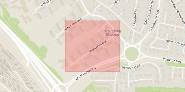 Karta som med röd fyrkant ramar in Domaregatan, Helsingborg, Skåne län
