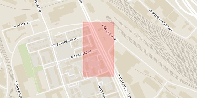 Karta som med röd fyrkant ramar in Planteringsvägen, Wienergatan, Helsingborg, Skåne län