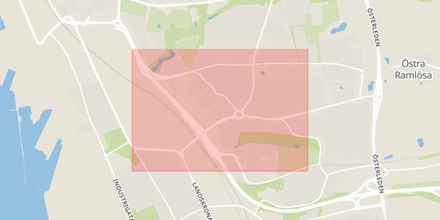 Karta som med röd fyrkant ramar in Elineberg, Helsingborg, Skåne län
