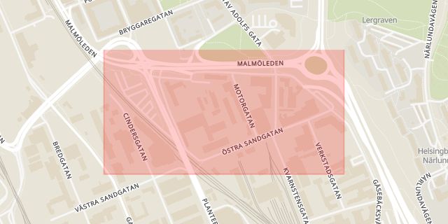 Karta som med röd fyrkant ramar in Östra Sandgatan, Helsingborg, Skåne län