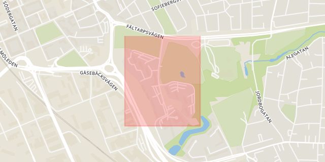 Karta som med röd fyrkant ramar in Närlunda, Närlundavägen, Helsingborg, Skåne län