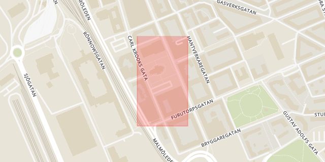 Karta som med röd fyrkant ramar in Carl Krooks Gata, Gustav Adolfs Torg, Helsingborg, Skåne län