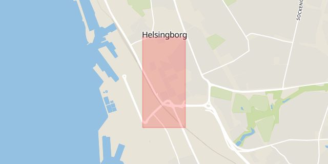 Karta som med röd fyrkant ramar in Södergatan, Helsingborg, Skåne län