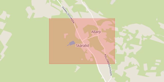 Karta som med röd fyrkant ramar in Skäralid, Klippan, Skåne län