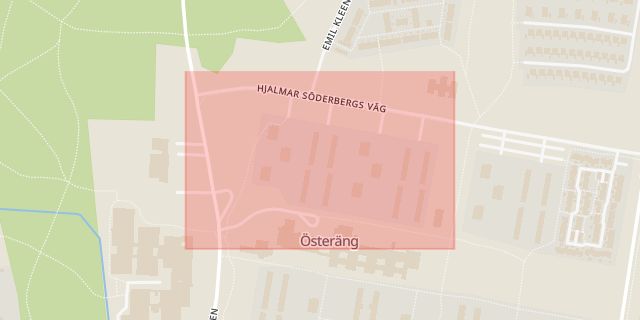 Karta som med röd fyrkant ramar in Hjalmar Söderbergs Väg, Kristianstad, Skåne län