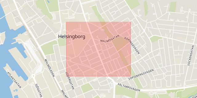 Karta som med röd fyrkant ramar in Eneborg, Helsingborg, Skåne län