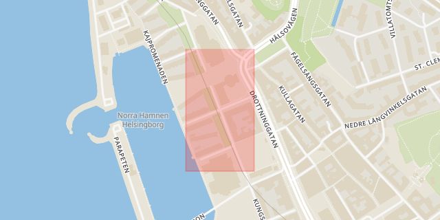 Karta som med röd fyrkant ramar in Norra Hamnen, Båthusgatan, Helsingborg, Skåne län