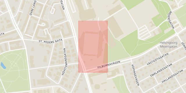 Karta som med röd fyrkant ramar in Göteborg, Olympia, Stadium, Fors, Helsingborg, Skåne län