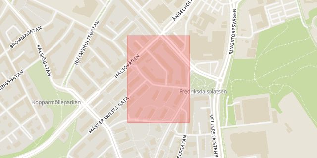 Karta som med röd fyrkant ramar in Slottshöjden, Lilla Möllevångsgatan, Helsingborg, Skåne län