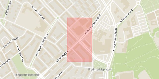 Karta som med röd fyrkant ramar in Norra Stenbocksgatan, Hälsovägen, Helsingborg, Skåne län
