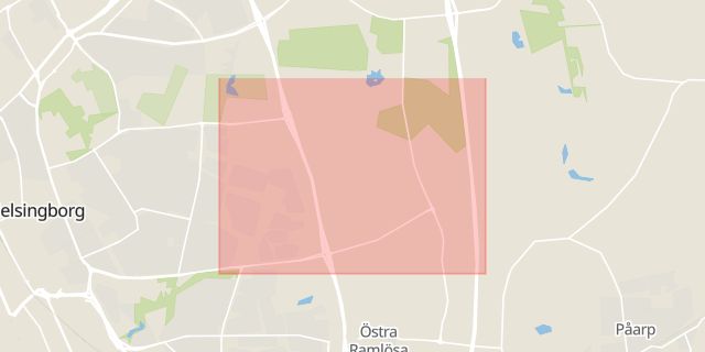 Karta som med röd fyrkant ramar in Adolfsberg, Helsingborg, Skåne län