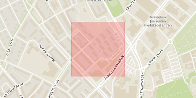 Karta som med röd fyrkant ramar in Grubbagatan, Helsingborg, Skåne län