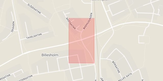 Karta som med röd fyrkant ramar in Billesholm, Bjuv, Skåne län