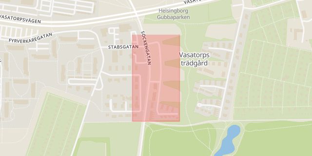 Karta som med röd fyrkant ramar in Vildrosgatan, Helsingborg, Skåne län