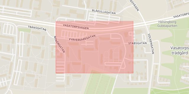 Karta som med röd fyrkant ramar in Drottninghög, Fyrverkaregatan, Helsingborg, Skåne län