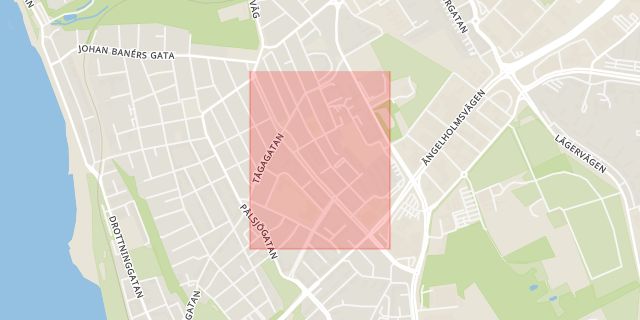 Karta som med röd fyrkant ramar in Norra Stenbocksgatan, Helsingborg, Skåne län